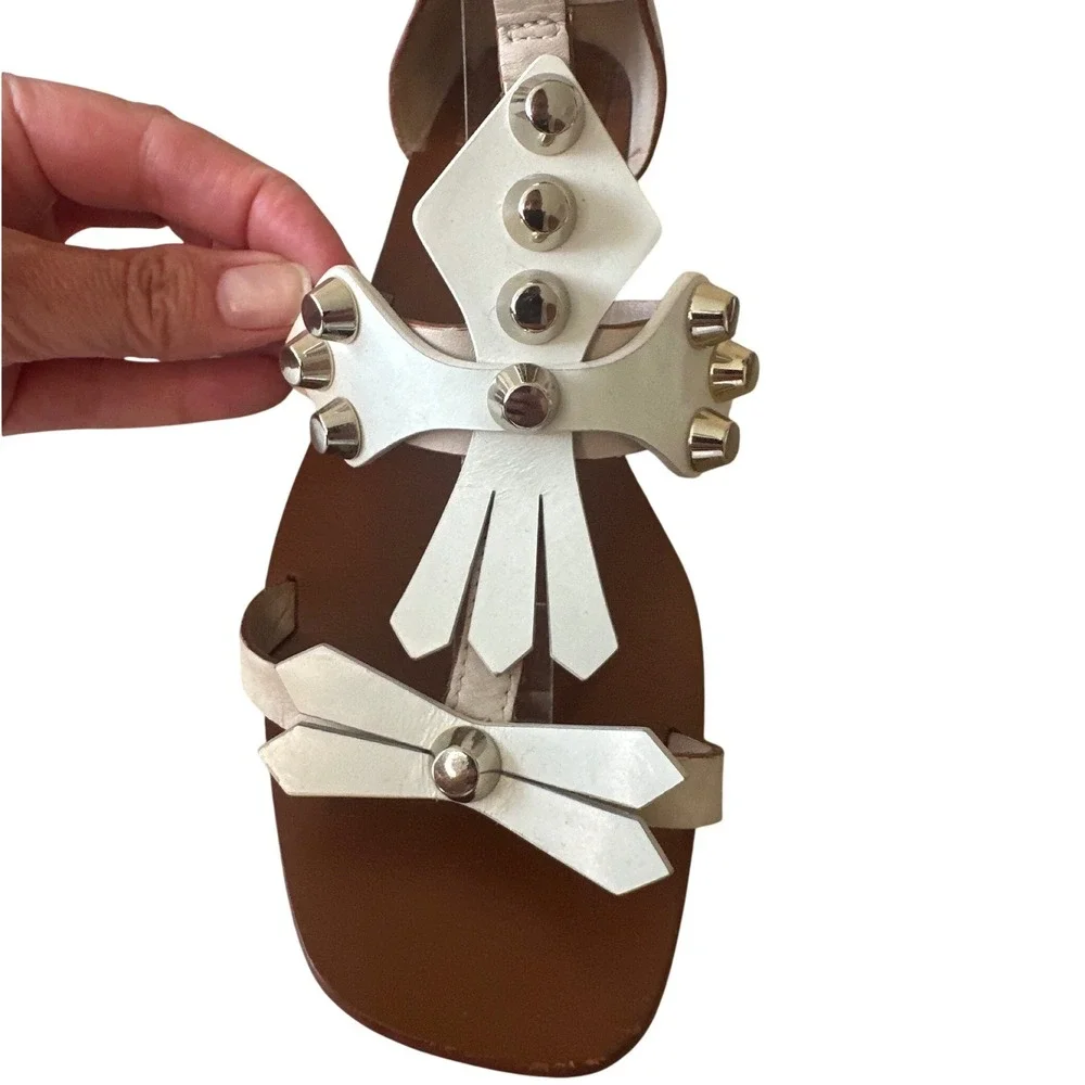 Tory Burch Aurora Studded Gladiator Sandals White Leather Size 7 Rare